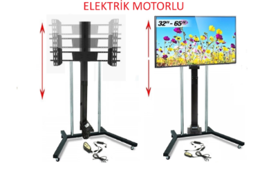 55" 65" 75" Seyyar Mobil Motorlu Tv Lift Asansör Uzaktan Kumandalı Montaj Braket Standı