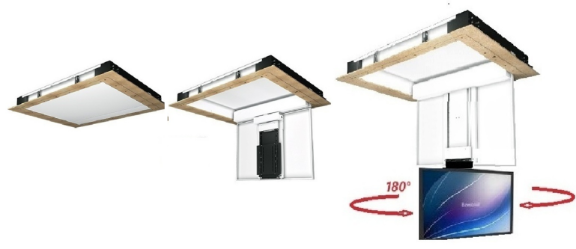 42" 55" 65" 75" Arası Otomatik Kumandalı aşağı yukarı kendi etrafında 180° dönüşe Uyumlu Elektrikli motorlu Tavan TV, Lifti 